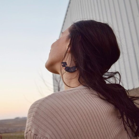 Baublebar Navy Gold Resin Drop Oval Hoop Earrings - Picture 3 of 11